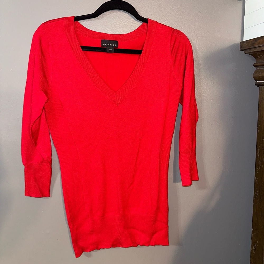 Red V Neck Womans Sweater